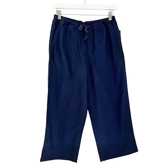 NWT L.L. Bean Women’s Sunwashed Canvas Crop Pants Drawstring Navy Blue XS Petite - Picture 1 of 9
